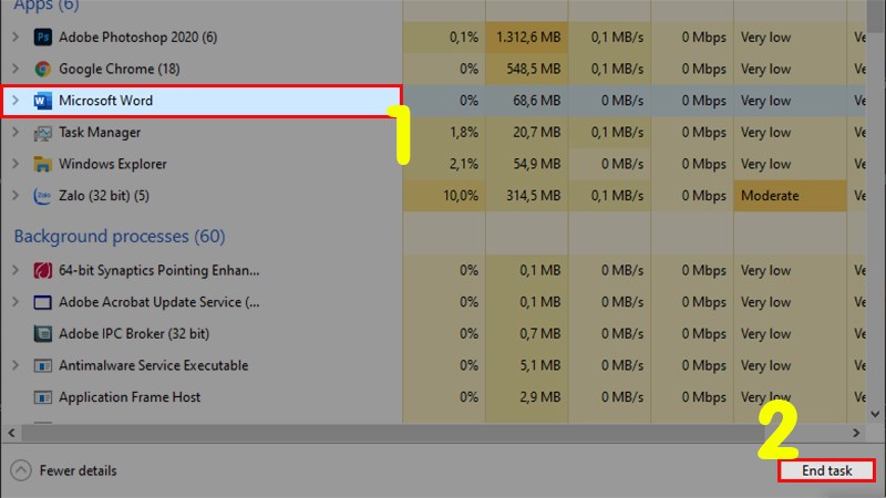 Tắt file Word bị lỗi không phản hồi (Not Responding)