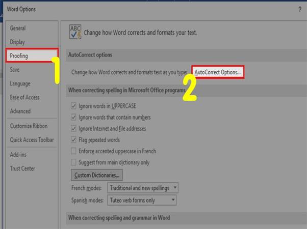 Đi đến mục AutoCorrect Options > Nhấn vào AutoCorrect Options...