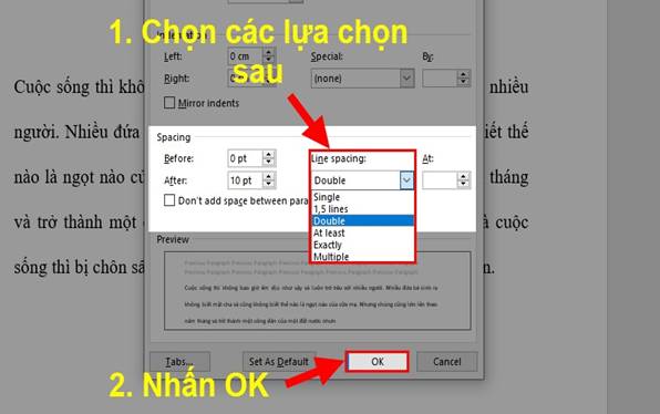 Sửa lỗi khoảng cách giữa từng hàng chữ cách xa nhau bằng cách chỉnh lại khoảng cách